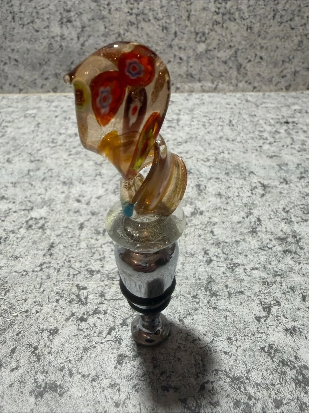 Vintage Murano Style Glass Wine Bottle Stopper/ Gift Box | Millefiori Art Glass